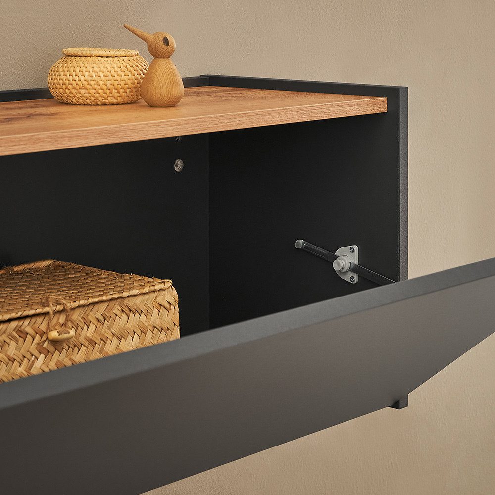 Lomadox Garderoben-Set CRISP-61, (Spar-Set, 3-St., Garderobenpaneel Hängeschrank Garderobenschrank), Anthrazit mit Eiche, griffloses Design, modern, Spiegelfläche