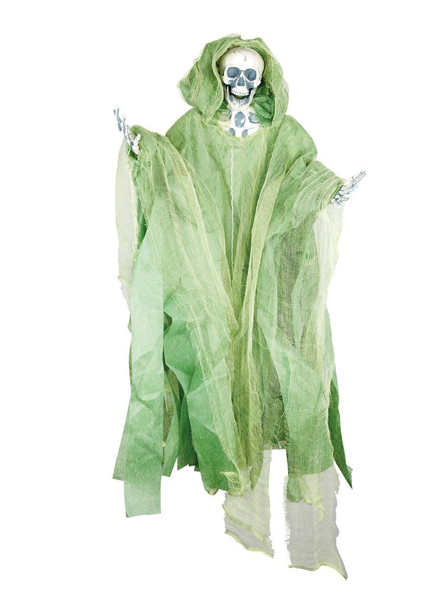 Metamorph Dekoobjekt Skelett mit leuchtend grüner Robe