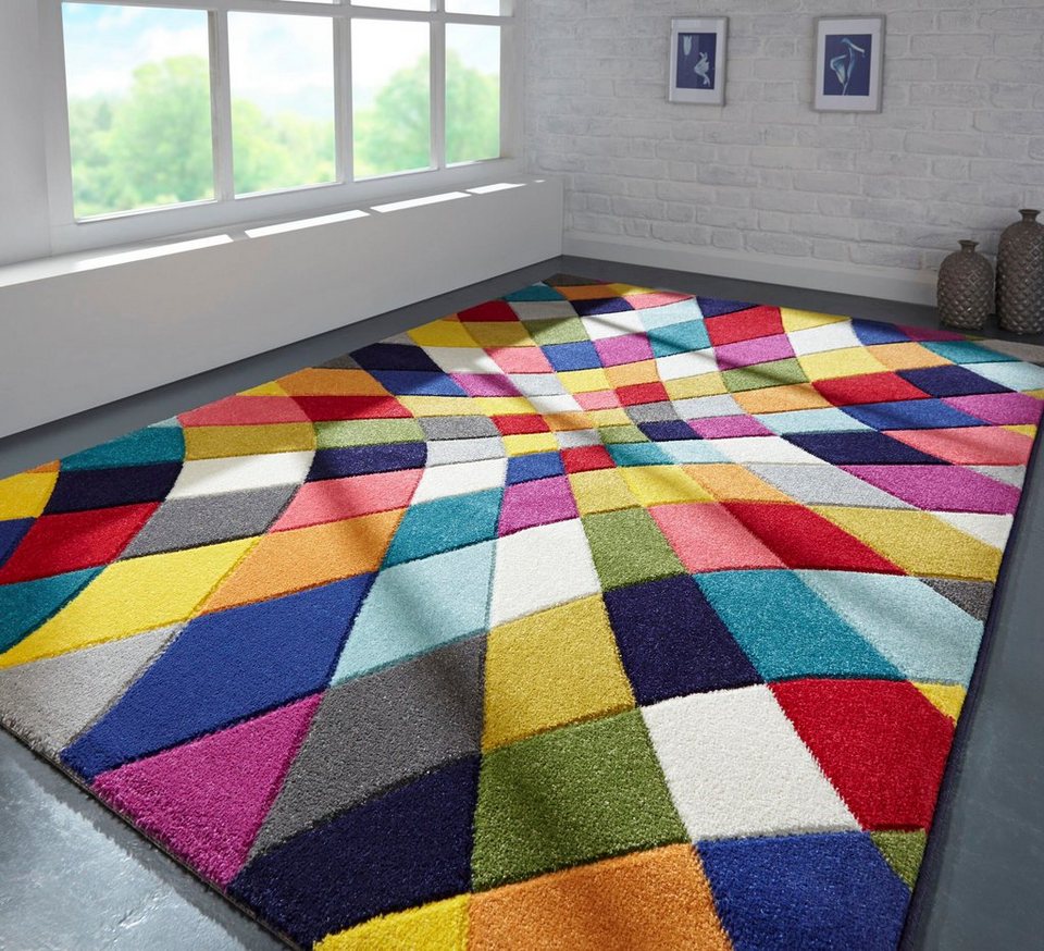 Teppich Rhumba, FLAIR RUGS, rechteckig, Höhe: 10 mm,  fußbodenheizungsgeeignet, strapazierfähig, buntes Muster, Rauten