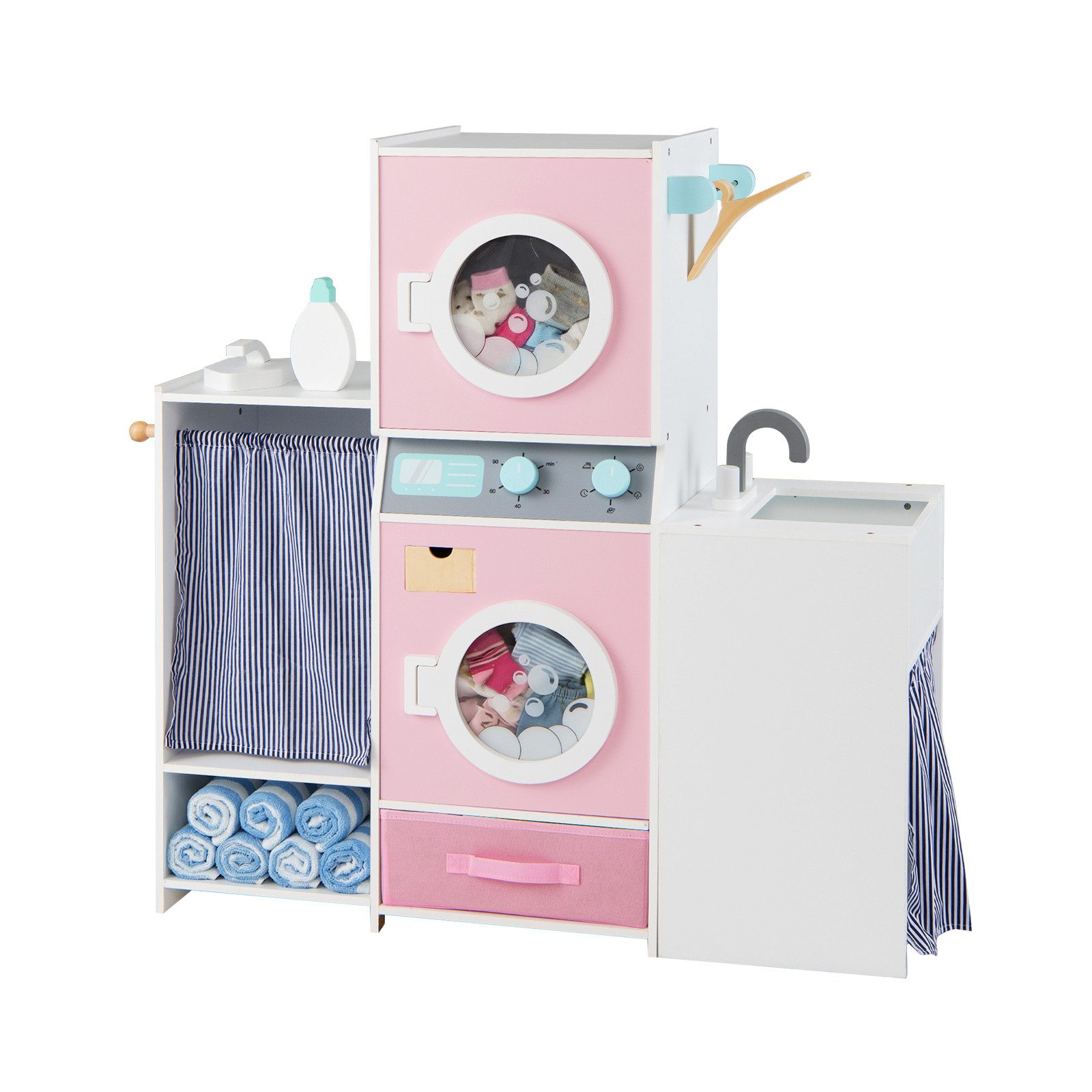 COSTWAY Kinder-Waschmaschine, Mit Waschmittelflasche, Bügeleisen & Kleiderbügeln