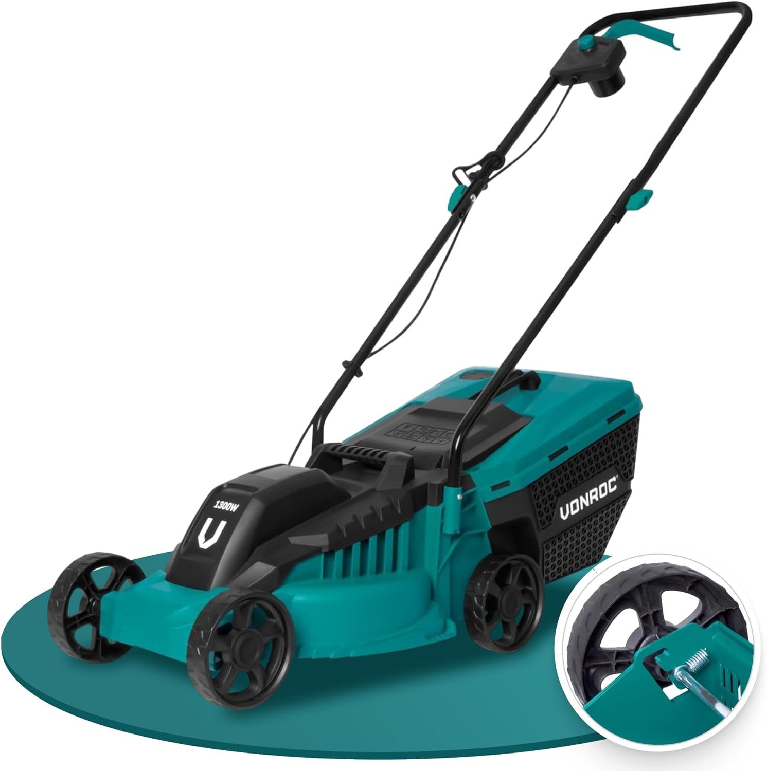 VONROC Elektrorasenmäher mit Kabel - Rasenmäher Elektro für kleine bis mittelgroße Flächen, 32 cm Schnittbreite, (Set, Basisversion), 1300W - einstellbare Schnitthöhe 30-70MM