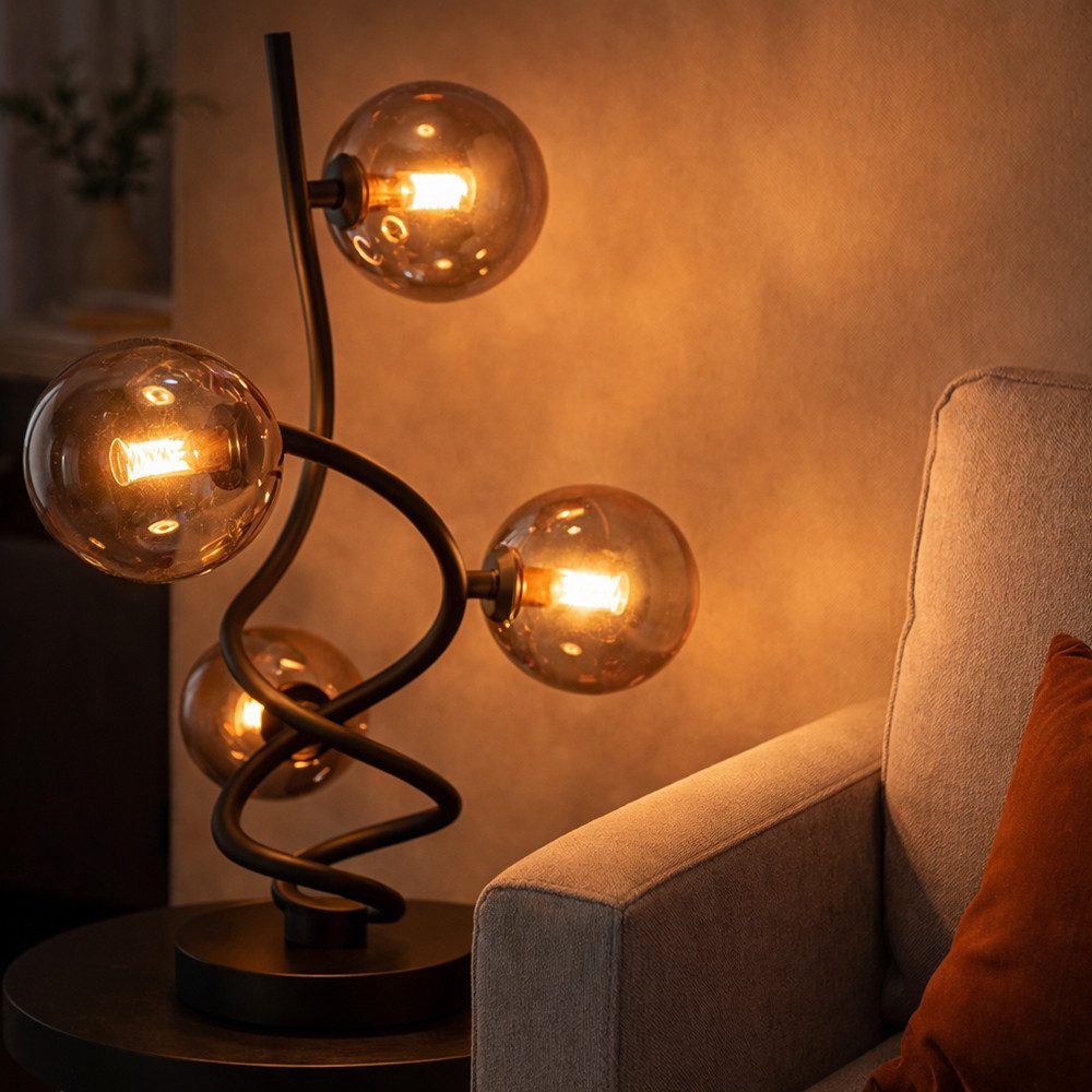 GLOBO LIGHTING LED Tischleuchte, Leuchtmittel inklusive, Warmweiß, Tischleuchte Beistelllampe Nachttischlampe LED Glas Rauchfarbe D 15 cm
