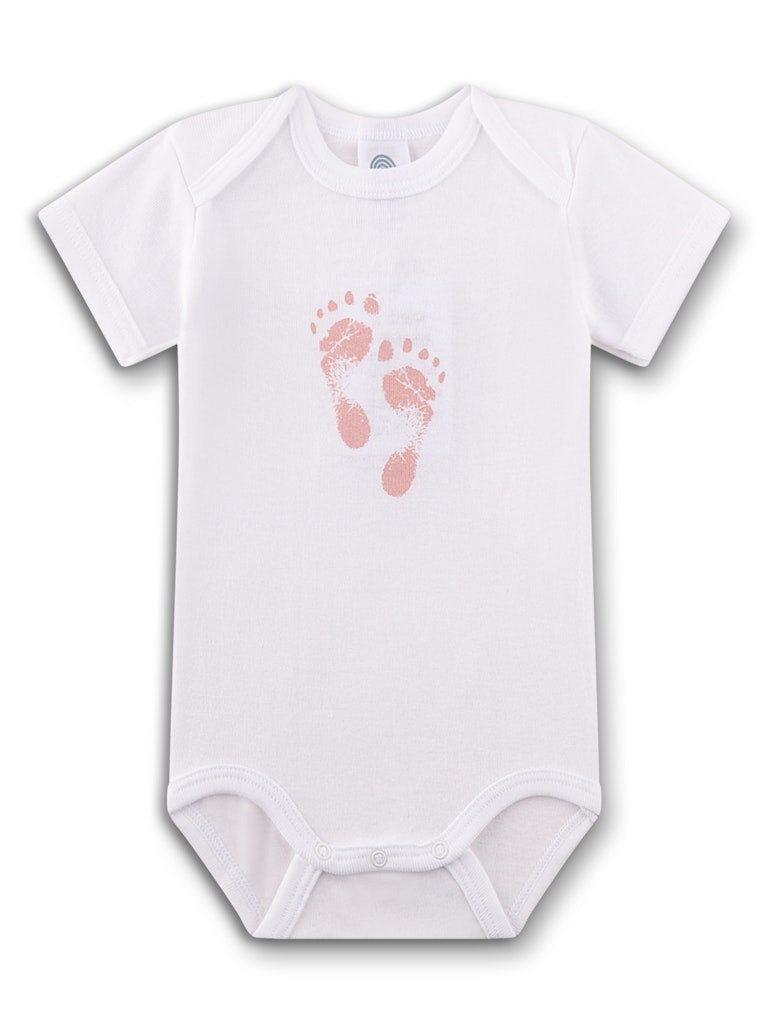 Sanetta Kurzarmbody Baby Body aus reiner Baumwolle mit Fußabdruck-Motiv für Mädchen