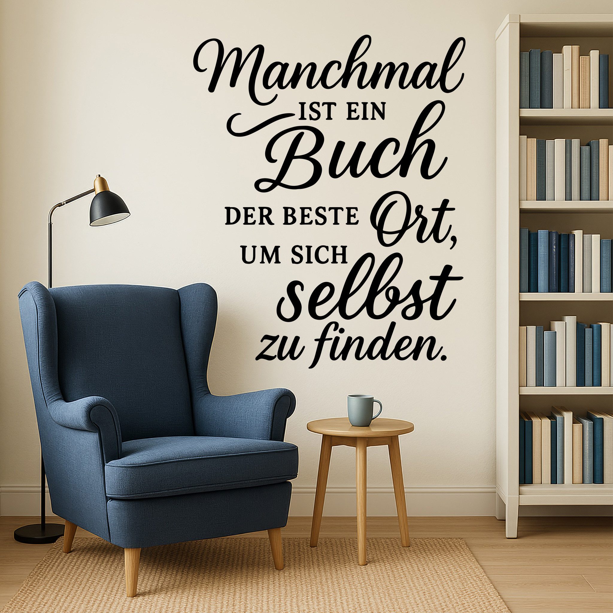 Sunnywall Wandtattoo Manchmal ist ein Buch der beste Ort – Spruch für Bücherfans, selbstklebend, konturgeschnitten