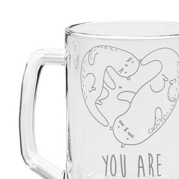 Mr. & Mrs. Panda Bierkrug Otter Herz - Transparent - Geschenk, Paar, Hochzeitstag, verliebt, gr, Premium Glas, Elegantes Design