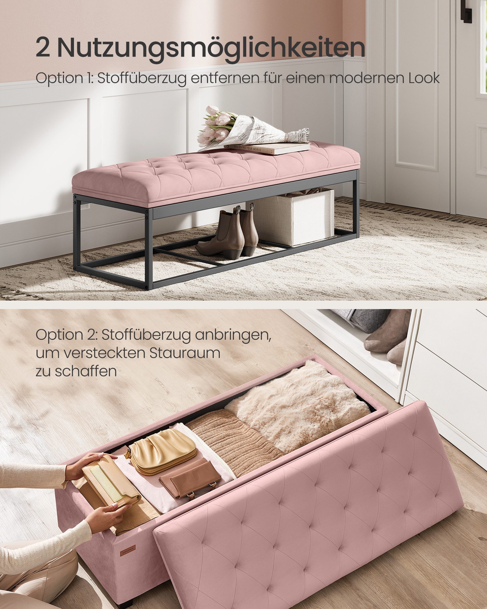 SONGMICS Sitzbank, Sitzhocker mit Stauraum, Sitzbank mit Beinen, Fußbank