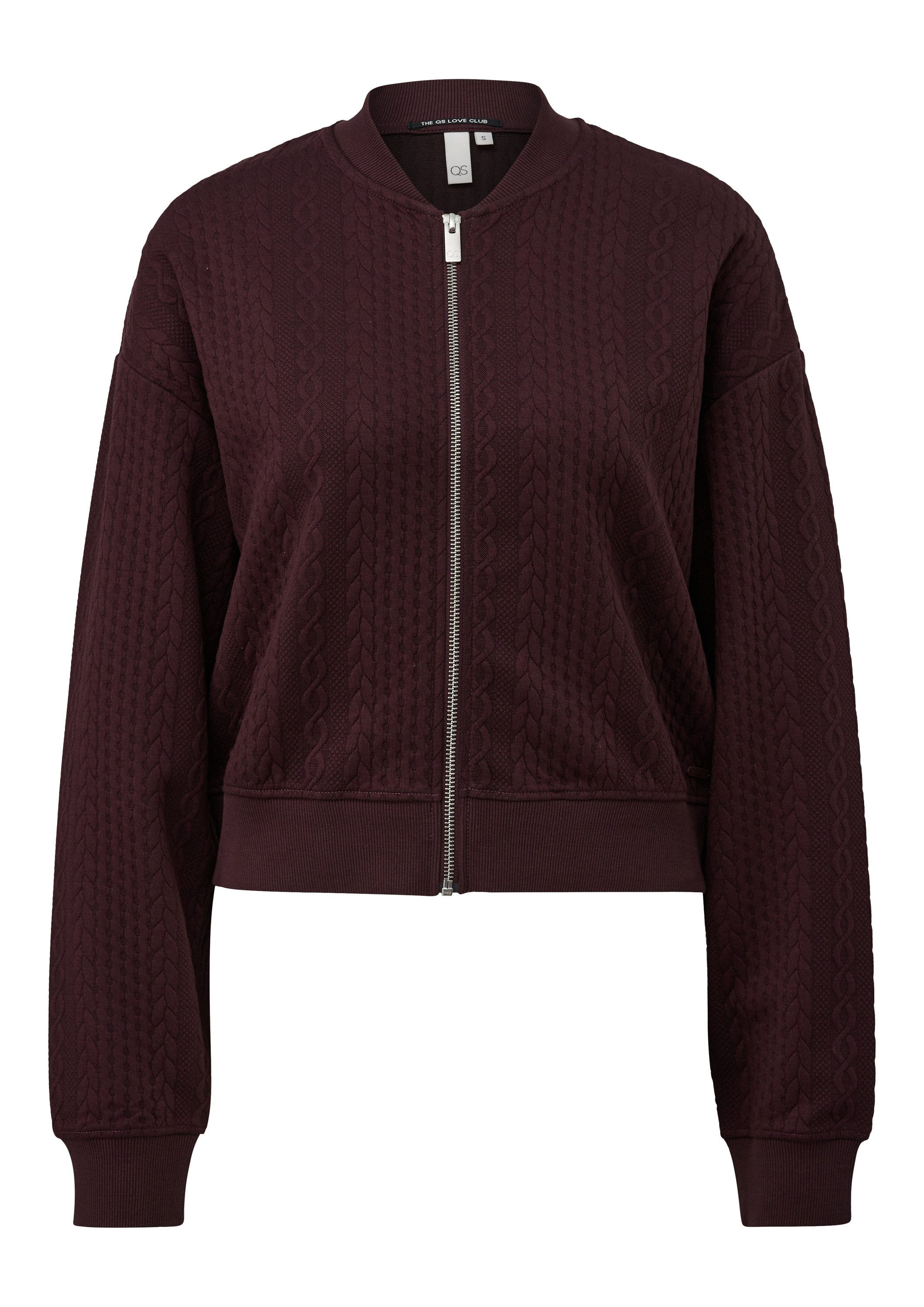 QS Sweatjacke Sweatshirt Sweatshirtjacke im Blousonstyle mit Zopfmuster günstig online kaufen