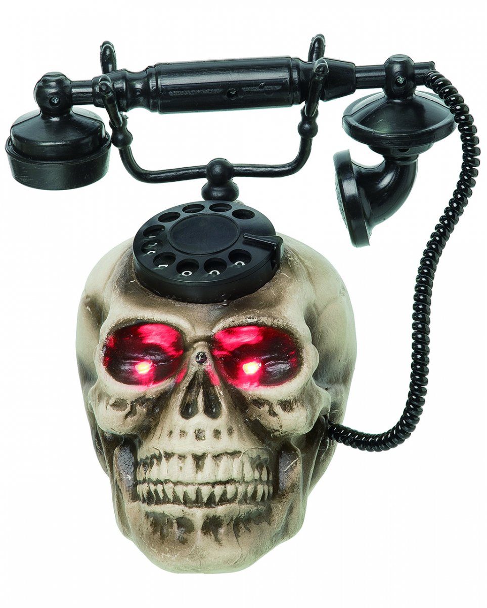 Horror-Shop Dekofigur Spooky Totenkopf Tisch Telefon mit LED