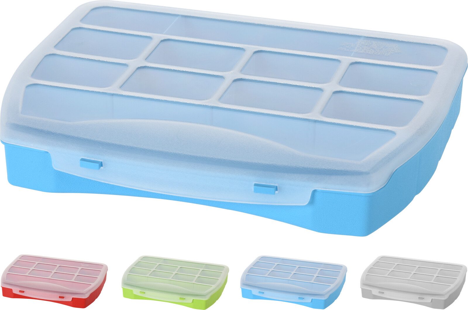 Koopman Aufbewahrungsbox Multibox 12 Fächer Sortieren Deckel (Stück, 1 St., Packung), Rot, Klappdeckel, 25x20x4cm, Robust, Durchsichtig – Bild 5 von 5