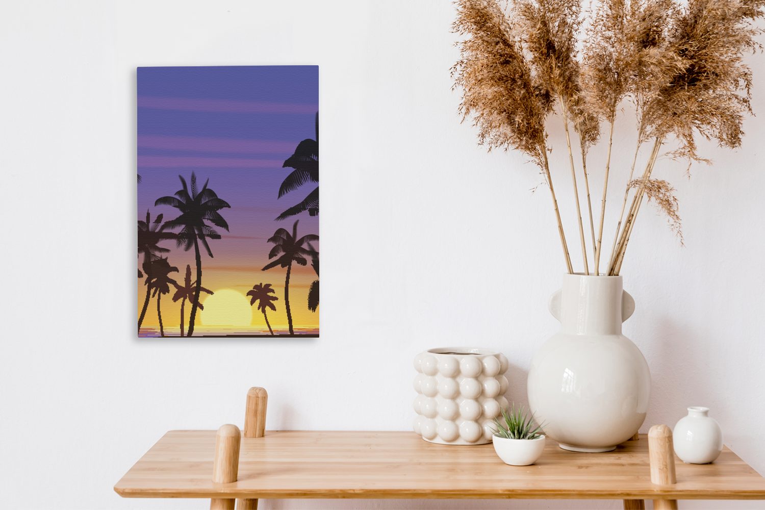 20x30 fertig Palme Sonne Leinwandbild bespannt OneMillionCanvasses® Leinwandbild Gemälde, (1 - Meer, St), inkl. cm Zackenaufhänger, -