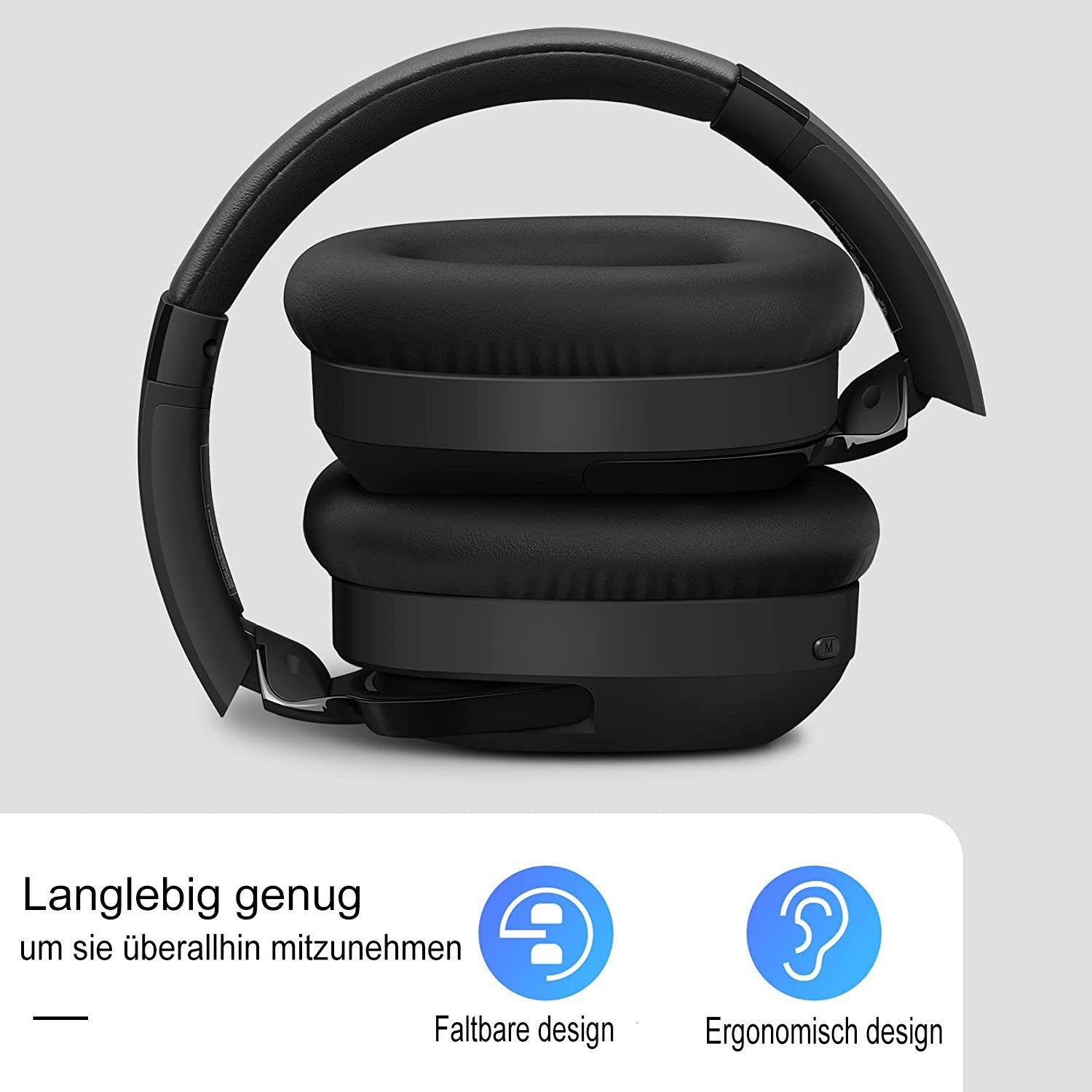Over-Ear-Kopfhörer für Ideal Weiche Over-Ear-Kopfhörer,Over-Ear Reisen) Bluetooth Kopfhörer Akku, Geräuschunterdrückung, kabellose Kopfhörer, Homeoffice, Ohrpolster, (Noise-Cancelling-Bluetooth-Kopfhörer,Hi-Res Audio, Mutoy Multi-Modus 40h