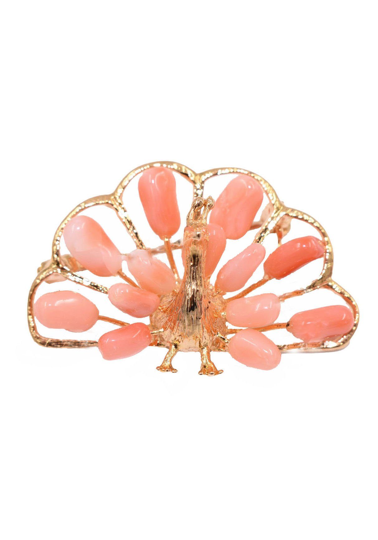 Brosche Schmuck Geschenk Ansteckschmuck Pfau Koralle