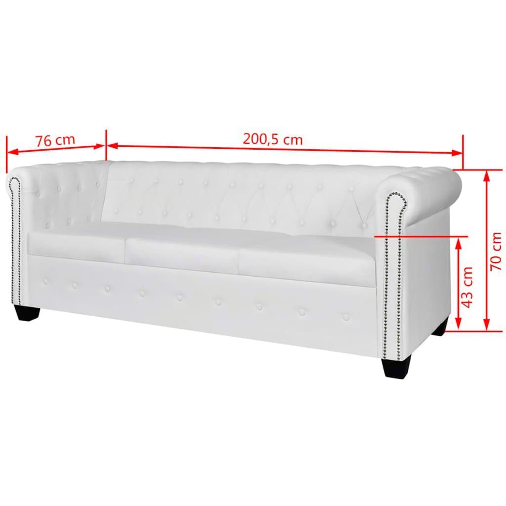 Weiß und typischen edler Knopfheftung DOTMALL mit Chesterfield-Sofa 3-Sitzer, Armlehnen,Kunstleder