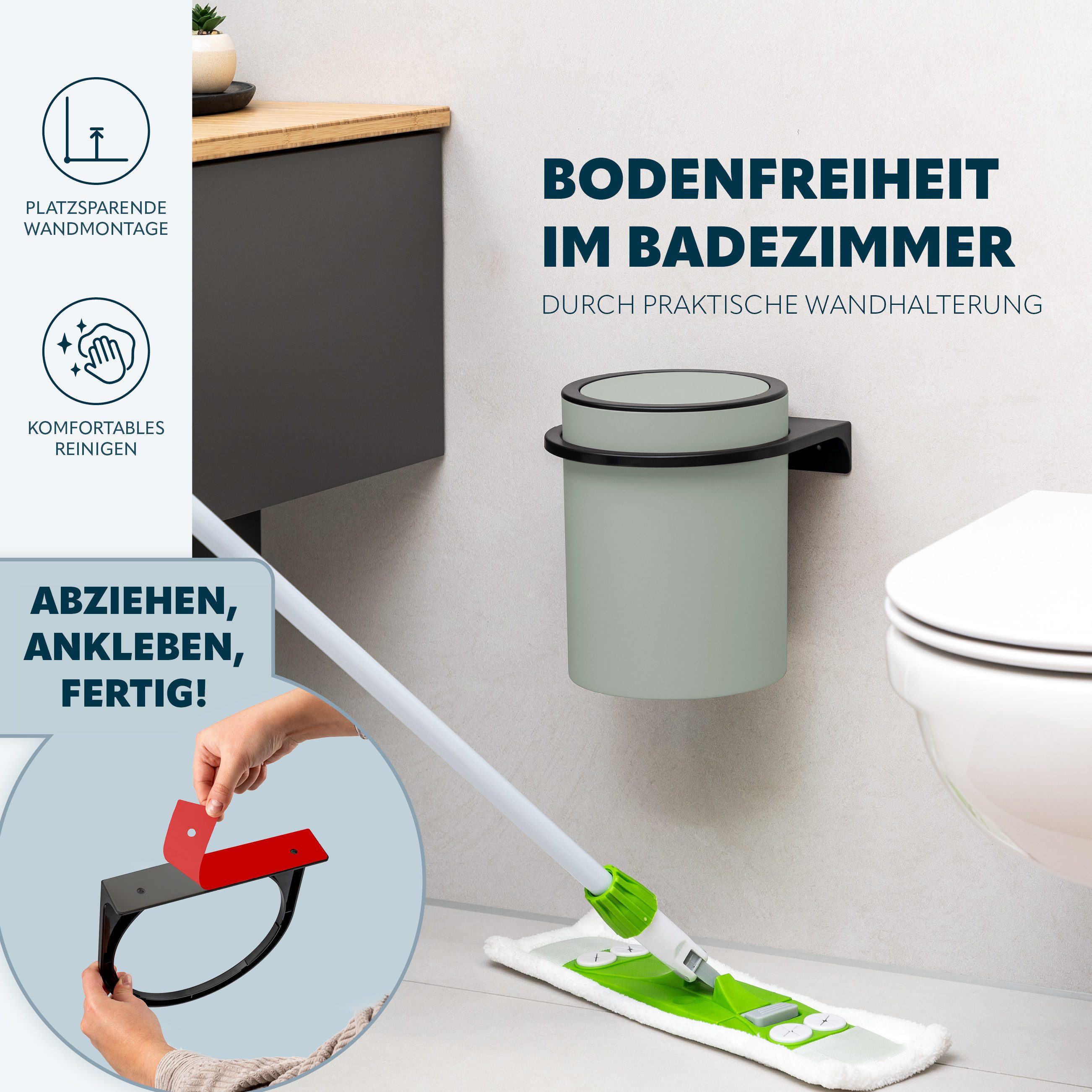 bremermann Kosmetikeimer Badeimer SAVONA inkl. Wandhalterung 5,5 Liter Kunststoff