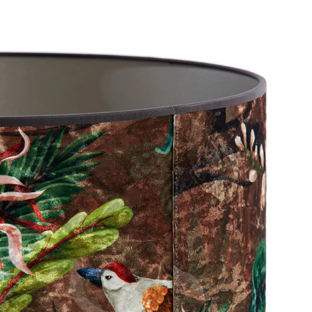 Dirk Davids Leuchten GmbH Lampenschirm Lampenschirm Zylinder in Velours mit Vogel Motiven in Braun 30-30-21, Hochwertiger Velours-Stoff