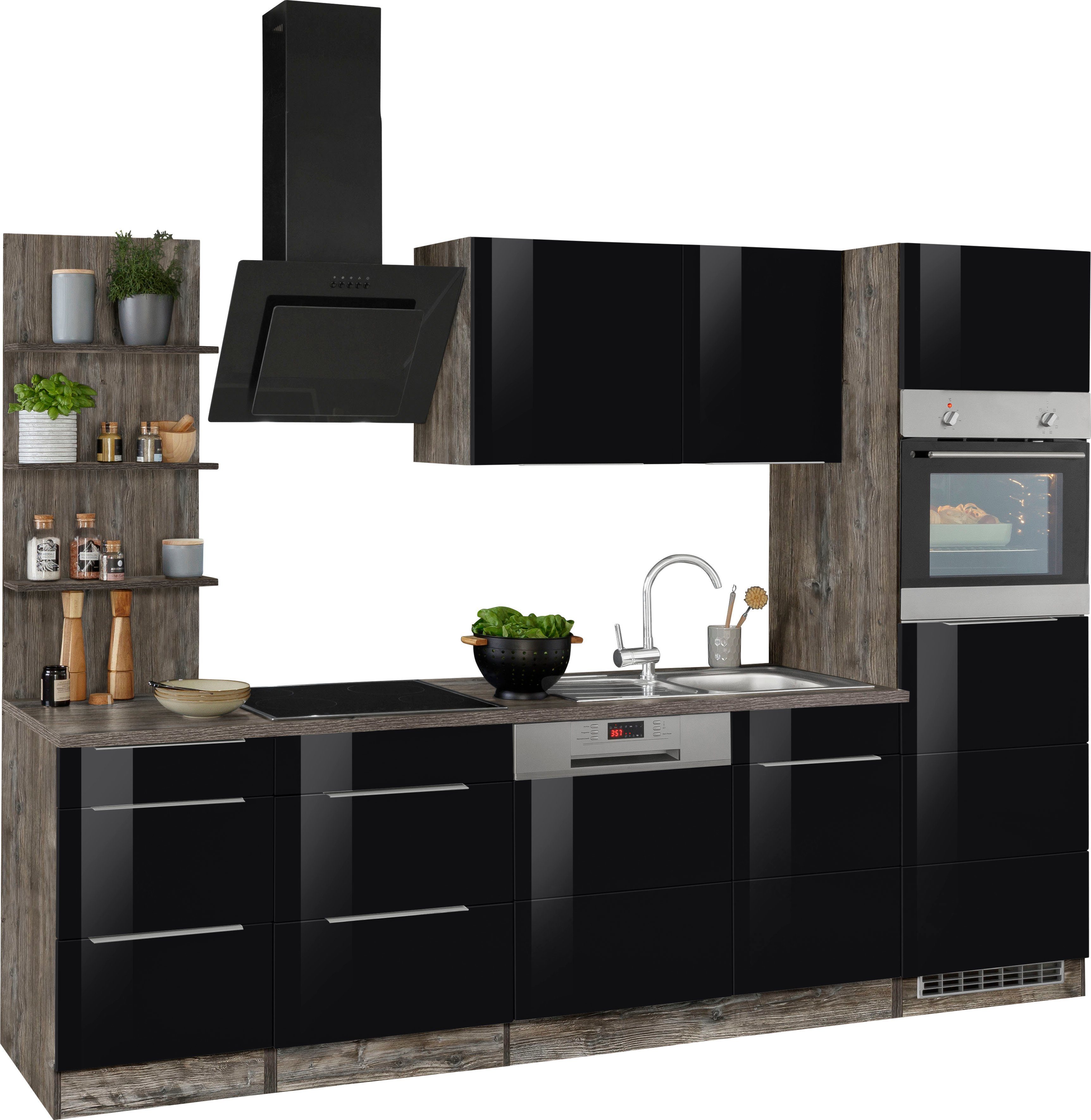 KOCHSTATION Küchenzeile KS-Brindisi Breite 280 cm, wahlweise mit E-Geräten und Induktion, mit MDF-Fronten und Regal