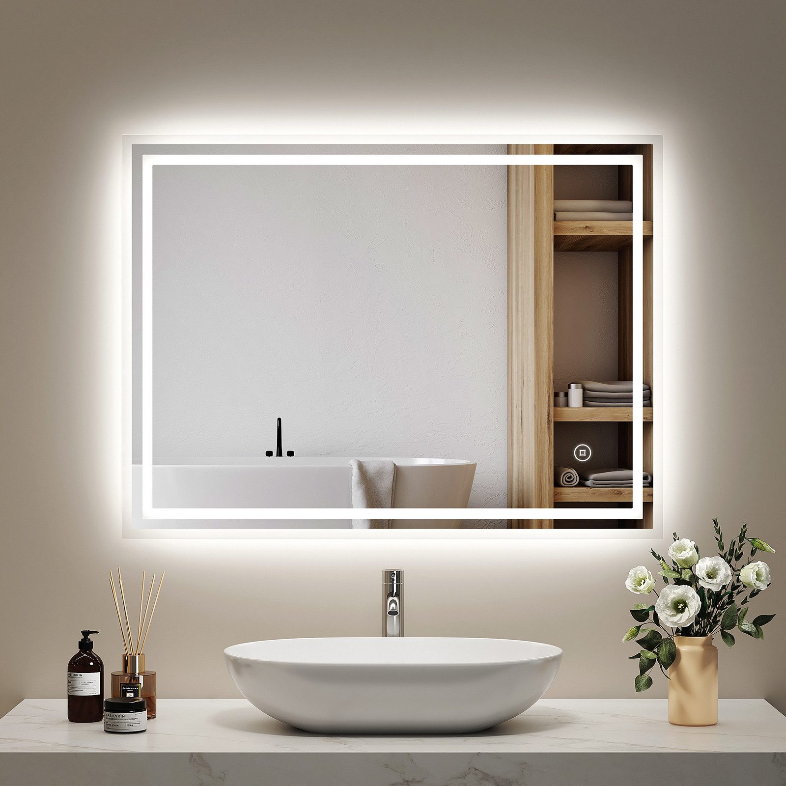 EMKE Badspiegel mit Wand/Touch Schalter LED günstig online kaufen