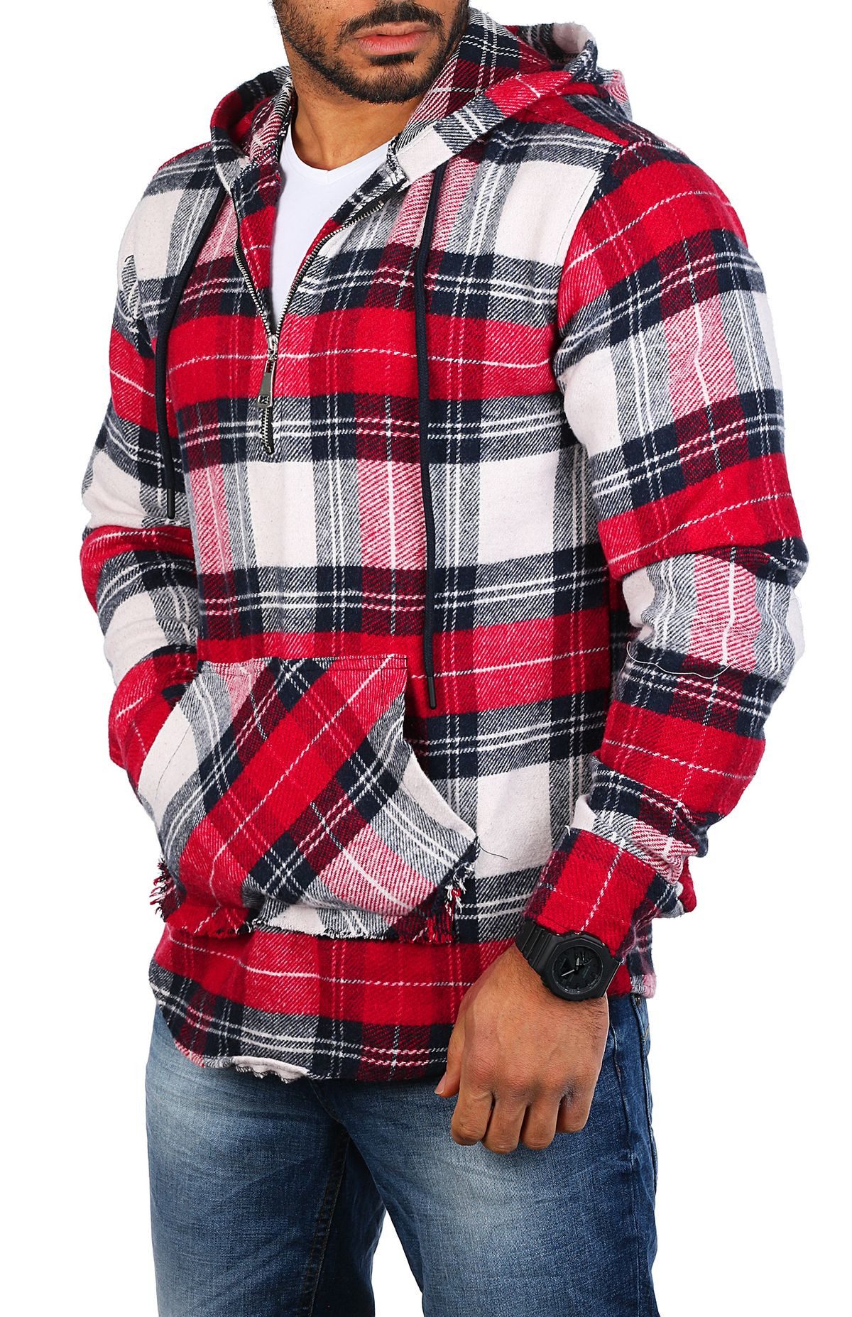 CARISMA Flanellhemd warme Herren Flanell Holzfäller Tunika dicke weiche Qualität 8509 Regular Langarm mit Kapuze Kariert