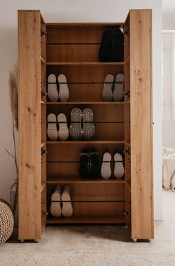 Furn.Design Schuhschrank Logu (Schrank in Artisan Eiche, ausklappbar, 74 x 182 cm) bis zu 30 Paar Schuhe