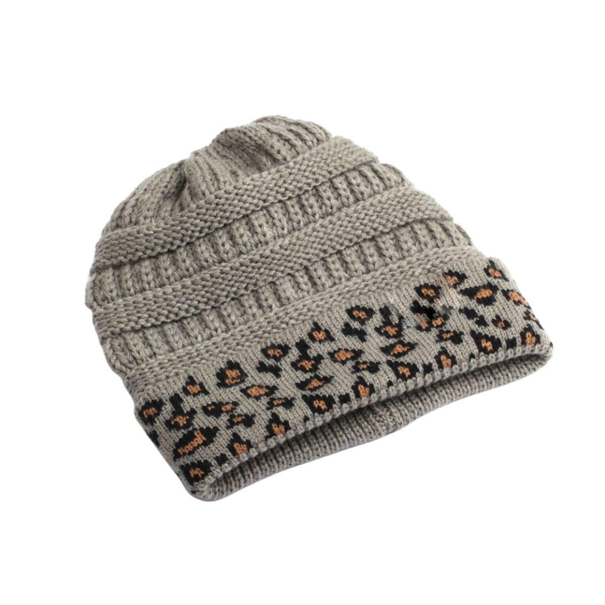 carefully selected Jerseymütze Damen-Strickmütze aus warmer Wolle mit Leopardenmuster grau | Mützen