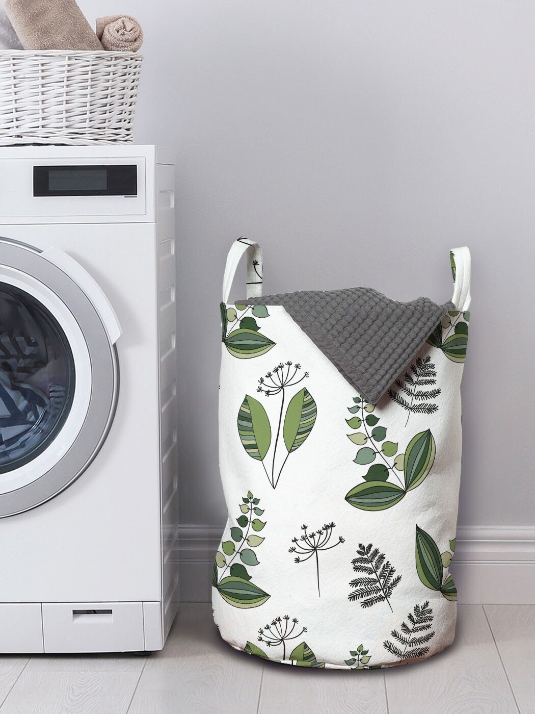 Frische Griffen Blühende Wäschekorb Abakuhaus für Waschsalons, Wäschesäckchen Kordelzugverschluss Pflanzen mit skandinavisch