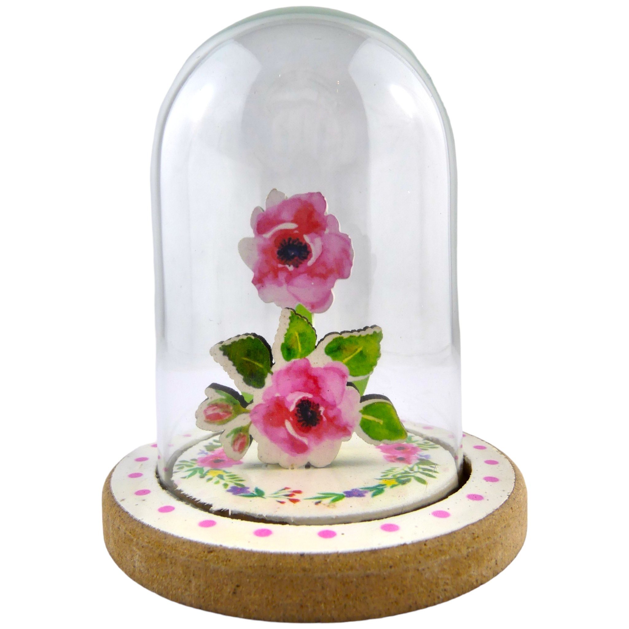 Glas St. Glocke 2 Dekoobjekt Holzblumen mit Florissima 13cm, Haube