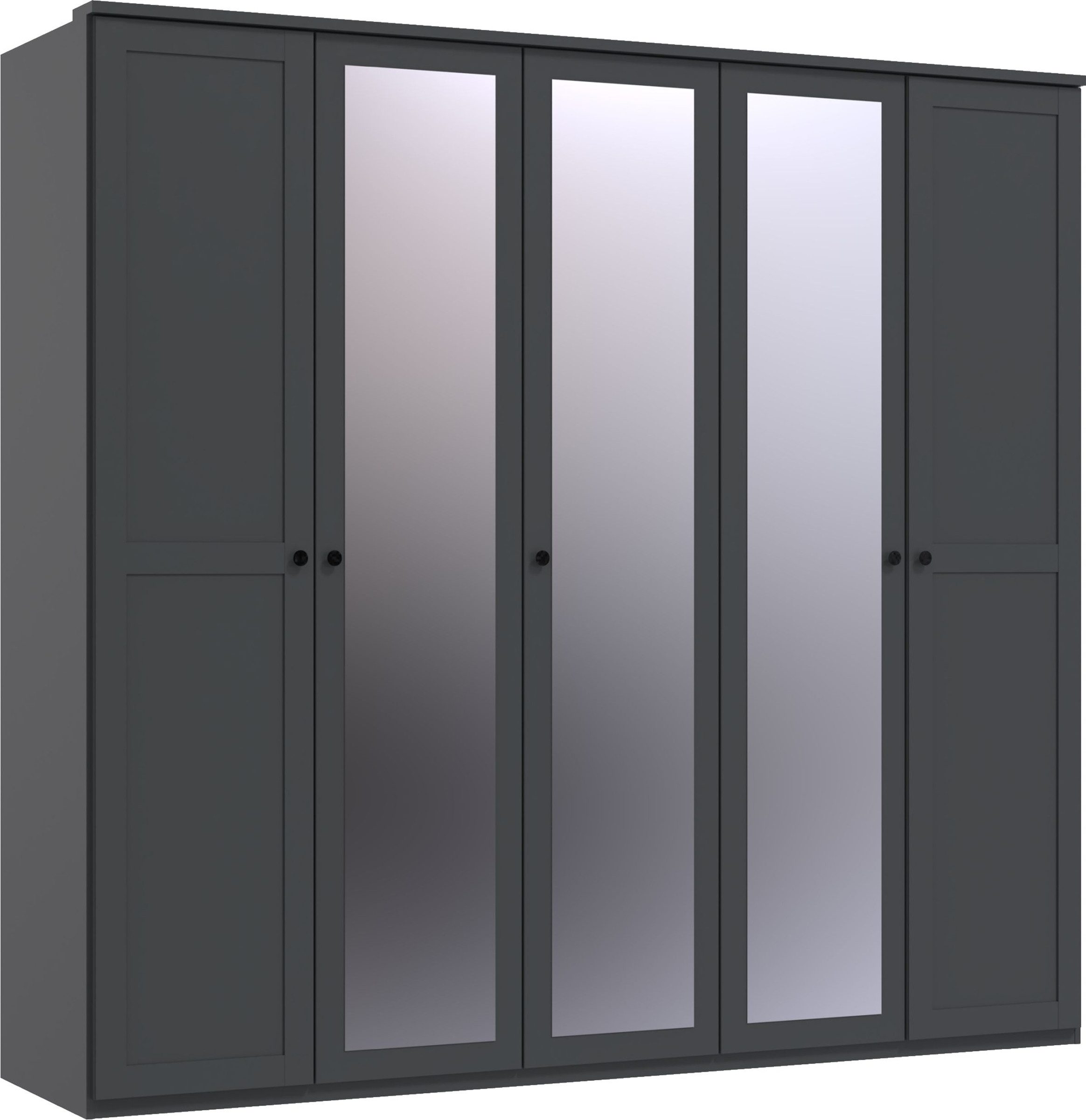 freiraum Drehtürenschrank Chalet 5 Türen, 3 Böden, 3 Stangen, Spiegel / Graphit - 225x210x58cm (BxHxT)