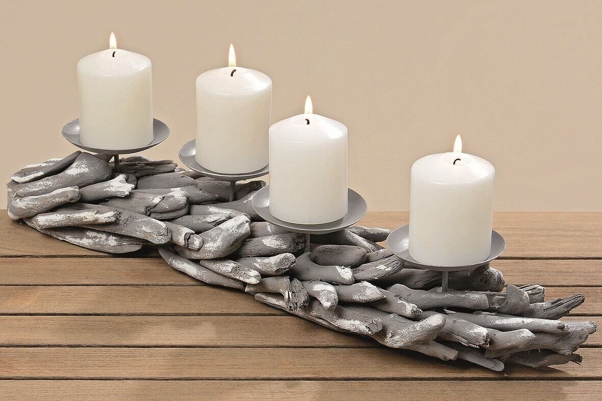 Meinposten Kerzenhalter Kerzenhalter für 4 Kerzen grau 55 cm Holz (1 St)