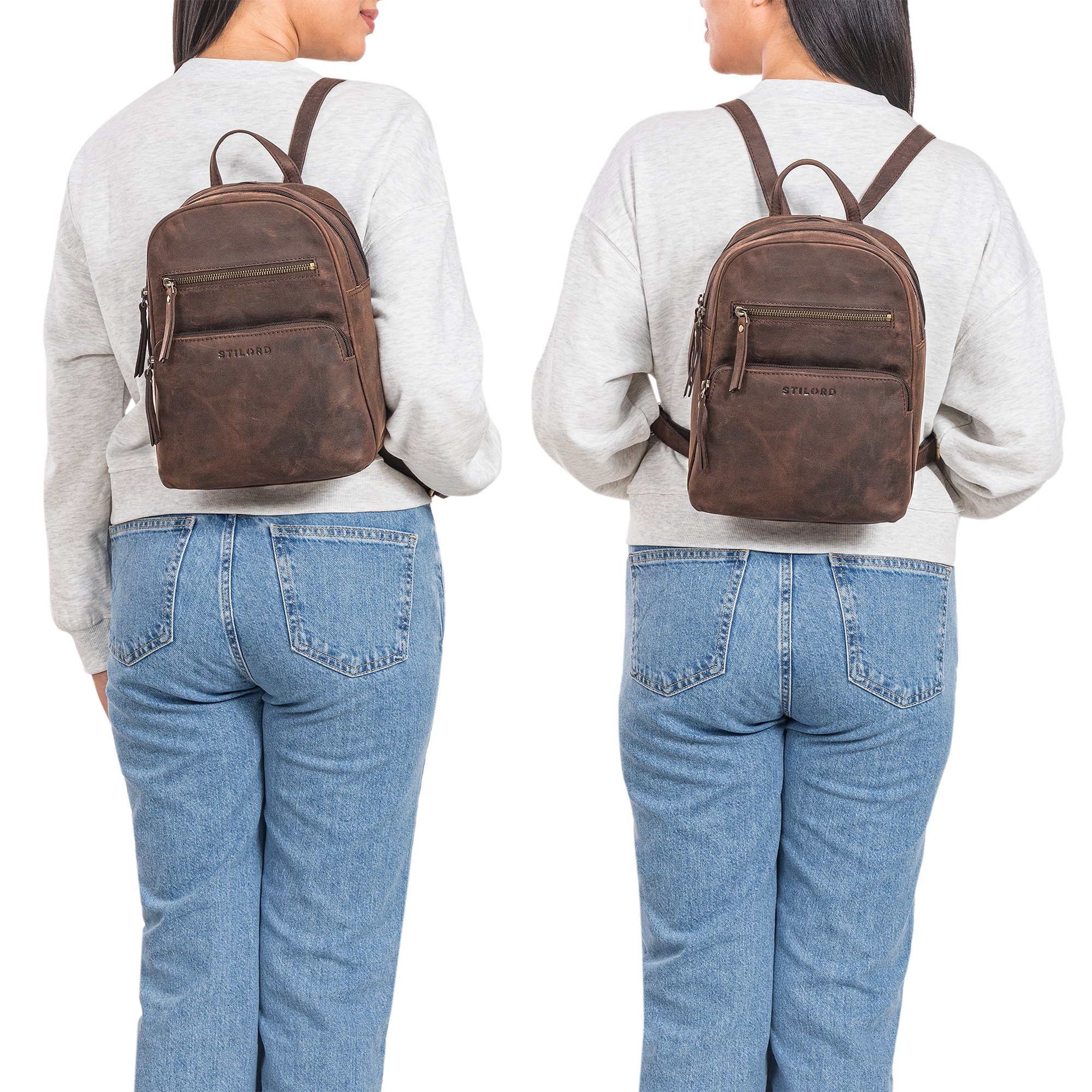 STILORD Cityrucksack "Fabienne" Kleiner Vintage Damen Rucksack Echtleder mit vielen Fächern