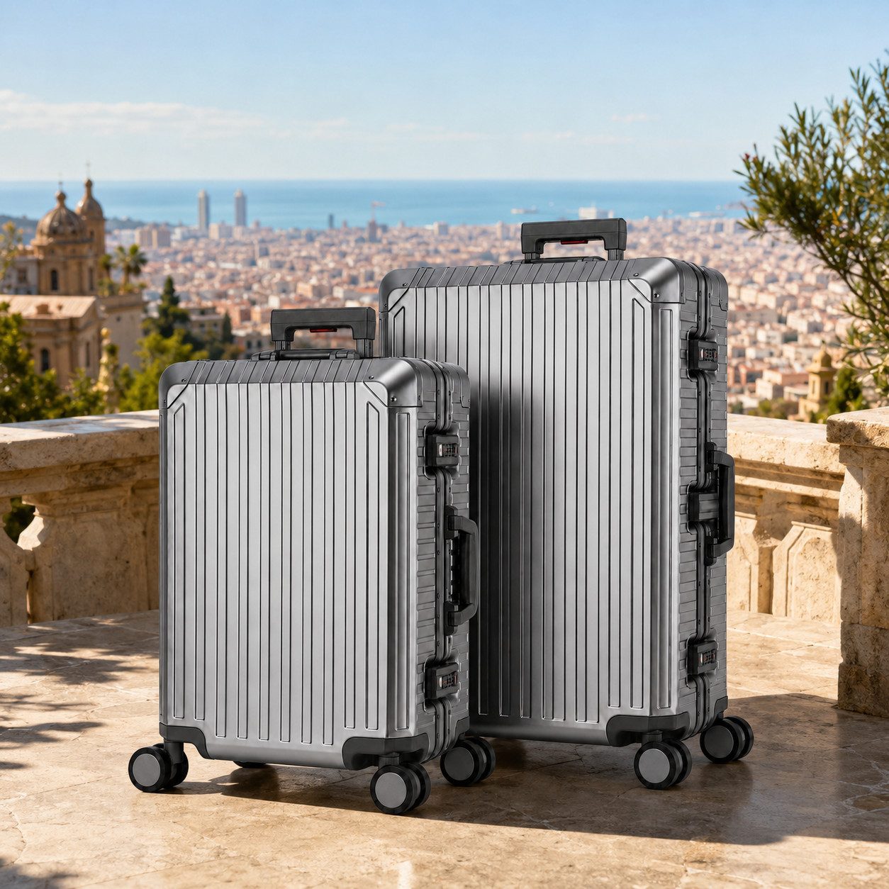 Travelhouse Kofferset 100% Aluminium TOKYO - verschiedene Farben, 4 Rollen, (2 tlg., M+L), mit stabilem Aluminium-Gehäuse, mit verstärkten Ecken