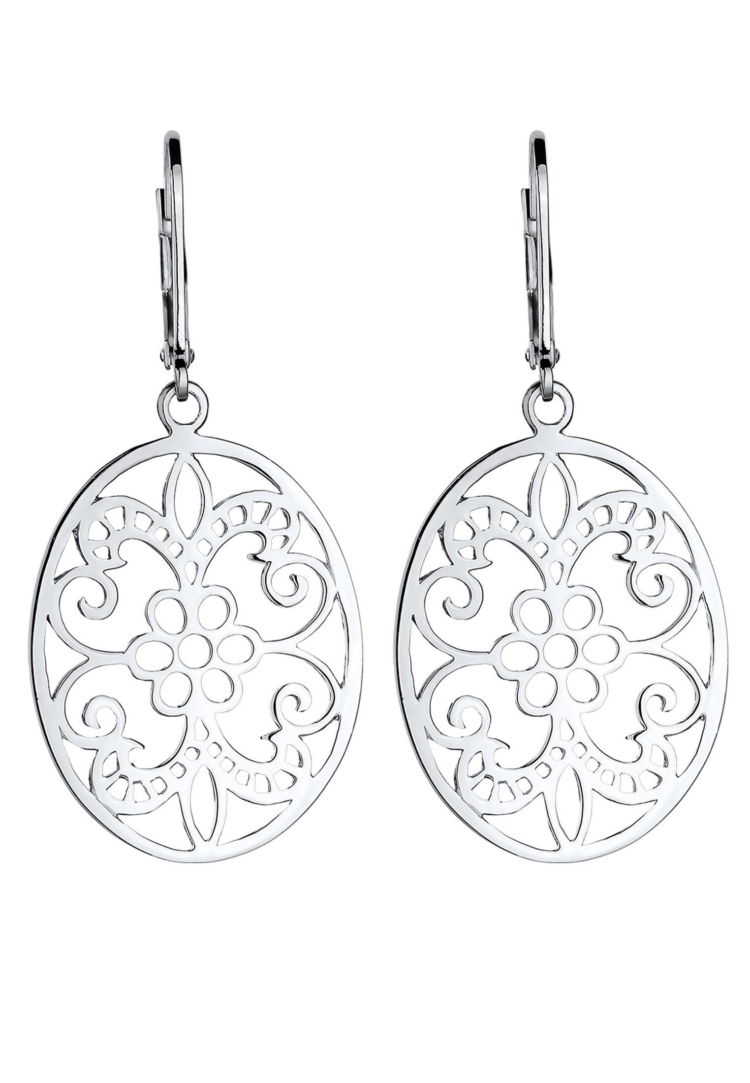 Oval Elli Ornament Silber Paar Orientalisch Ohrhänger Blume 925