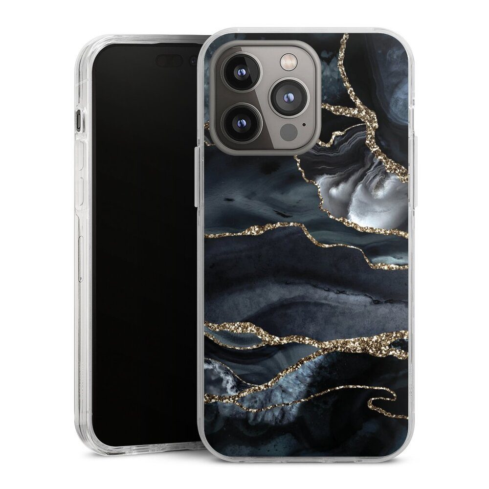 DeinDesign Handyhülle Glitzer Look Marmor Trends Dark marble gold Glitter look, Apple iPhone 14 Pro Max Hülle Bumper Case Handy Schutzhülle