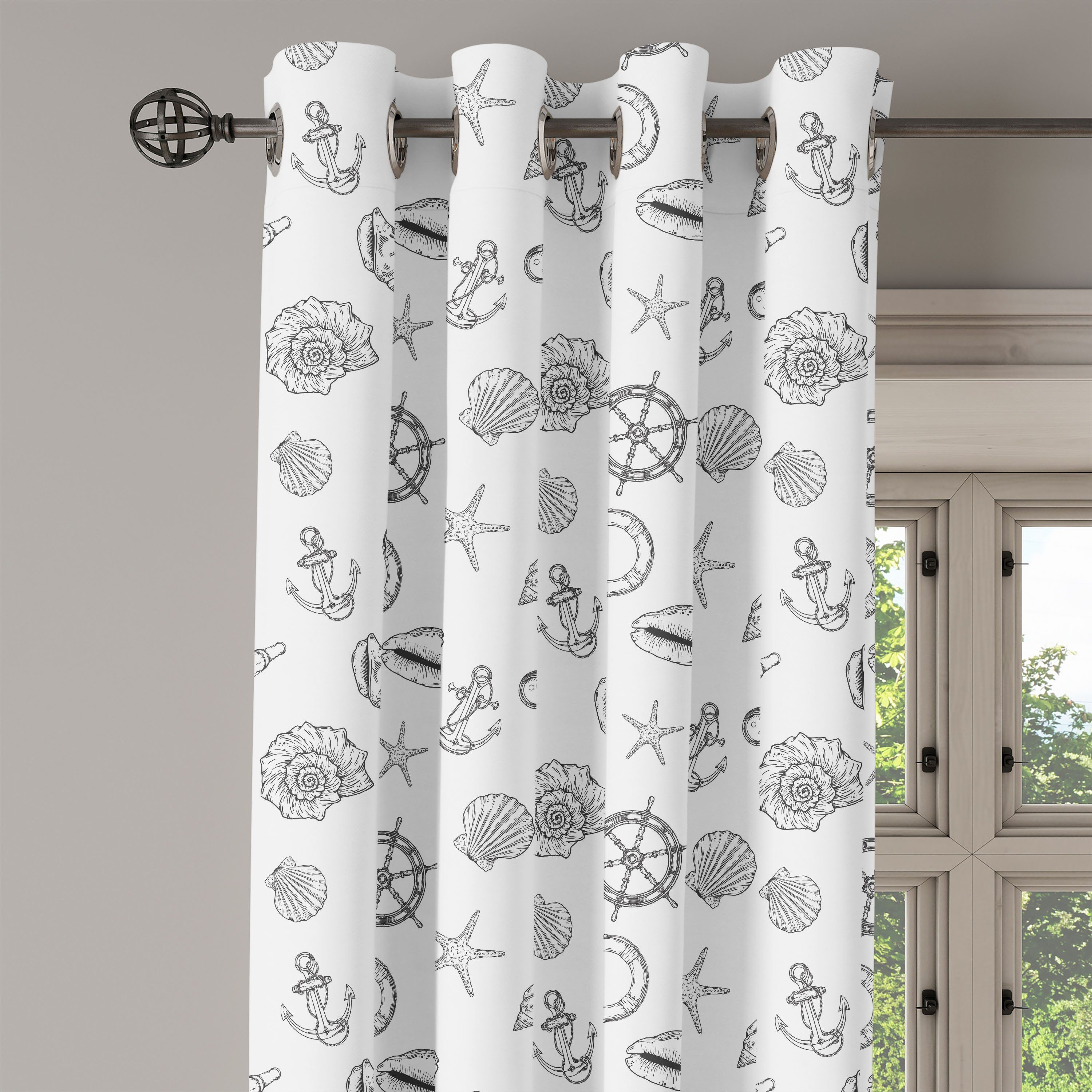 Gardine Dekorative 2-Panel-Fenstervorhänge Shells Schlafzimmer Sea für Abakuhaus, Wohnzimmer, Nautical Muster