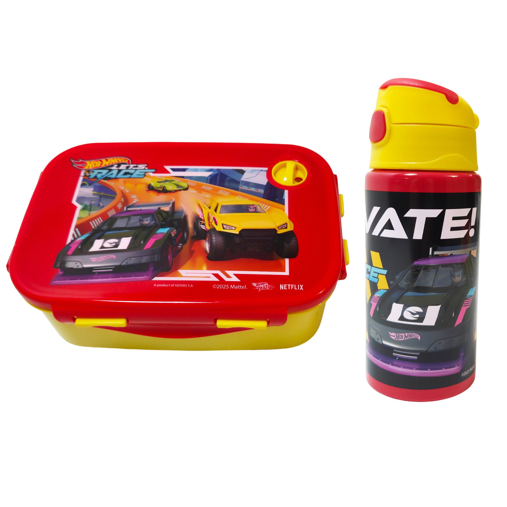 Hot Wheels Lunchbox Hot Wheels Racing 2 tlg Lunch Set Brotdose Alu Trinkflasche 500 ml, (2-tlg., Spar-Set)