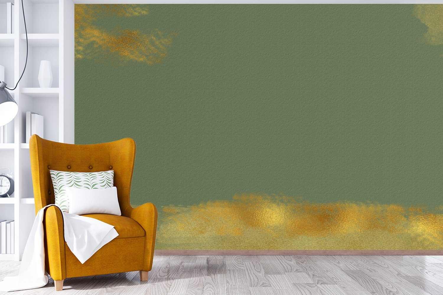 Wohnzimmer, (6 Farbe Tapete Vinyl - Muster Kinderzimmer, MuchoWow bedruckt, Gold Fototapete St), Grün, Schlafzimmer, Matt, Wallpaper - - für