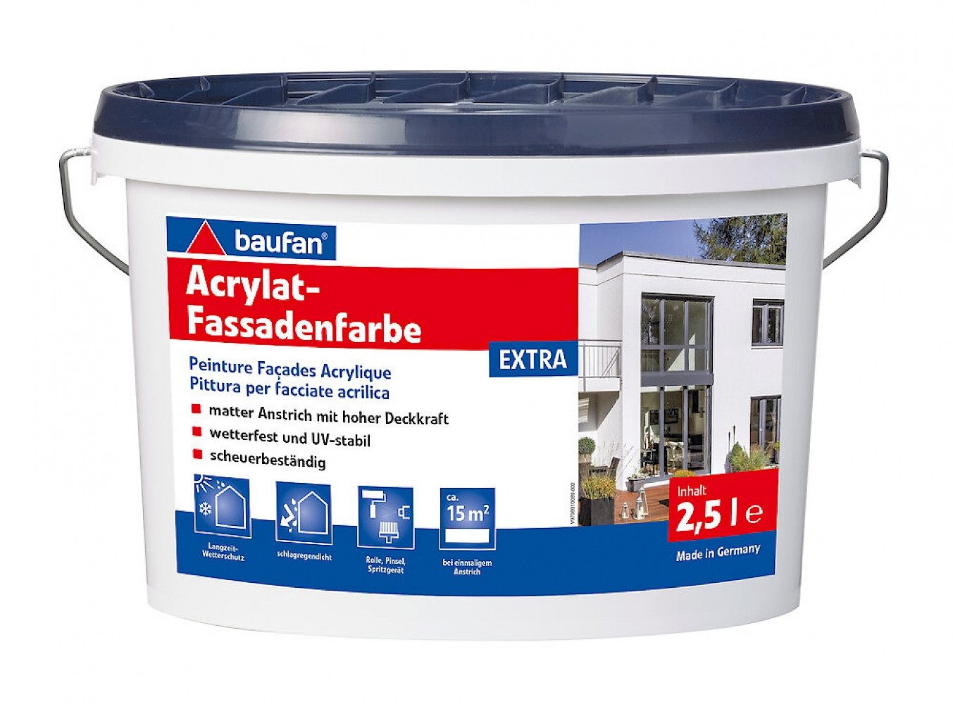 baufan® Fassadenfarbe Acrylat-Fassadenfarbe EXTRA 2,5 l Wandfarbe Weiß
