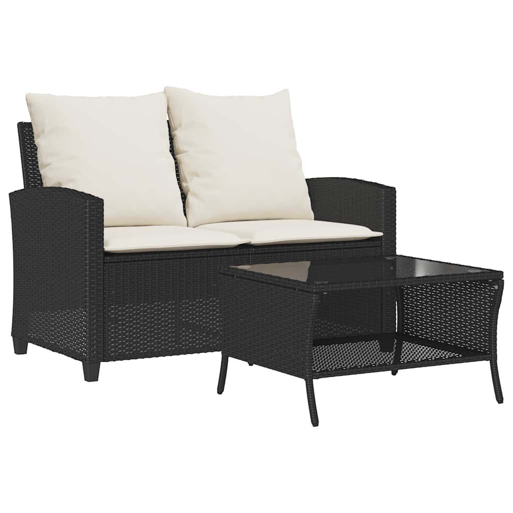 vidaXL Loungesofa Gartensofa 2-Sitzer mit Kissen & Tisch Schwarz Poly Rattan, 1 Teile