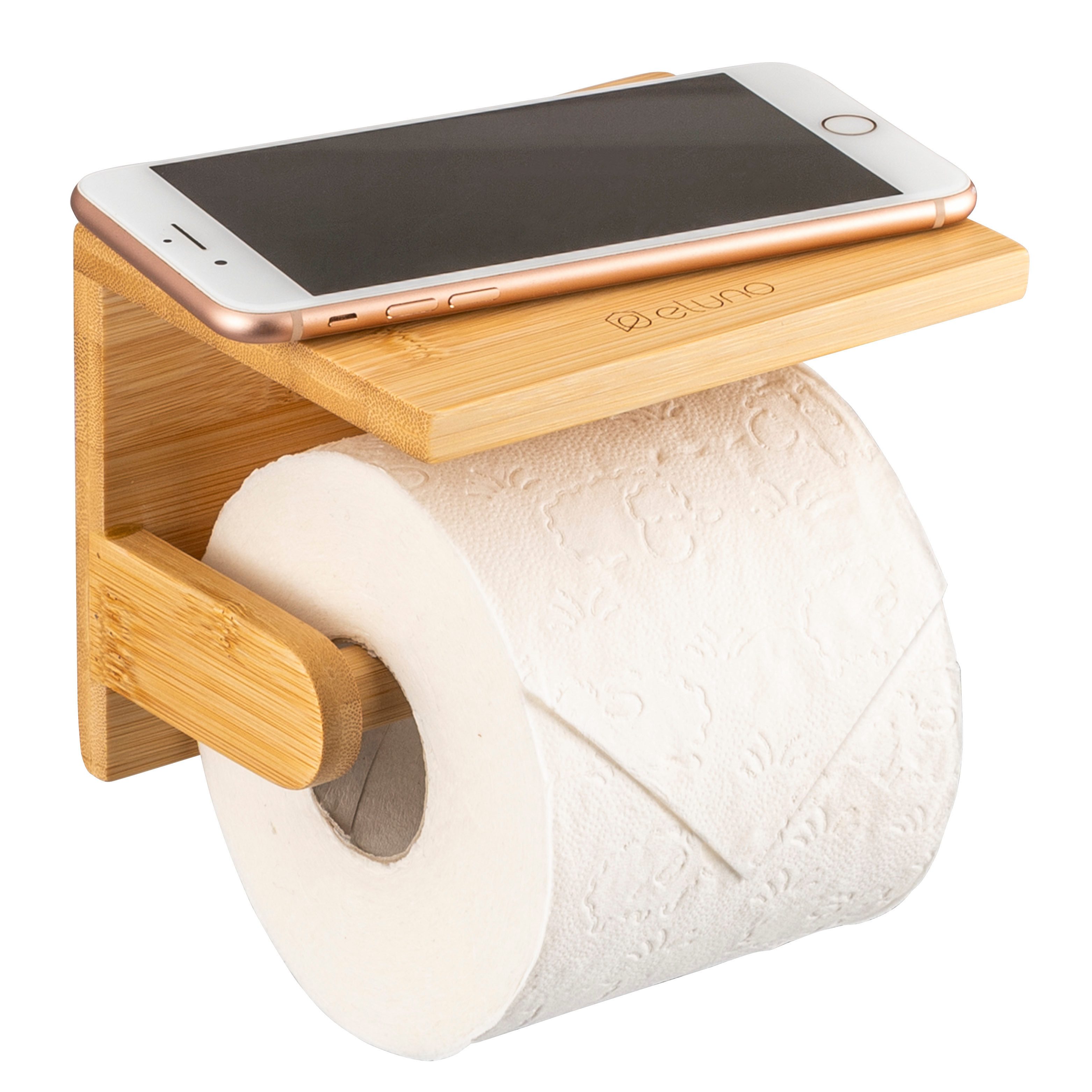 eluno Toilettenpapierhalter mit Ablage, WC-Rollenhalter aus Bambus günstig online kaufen