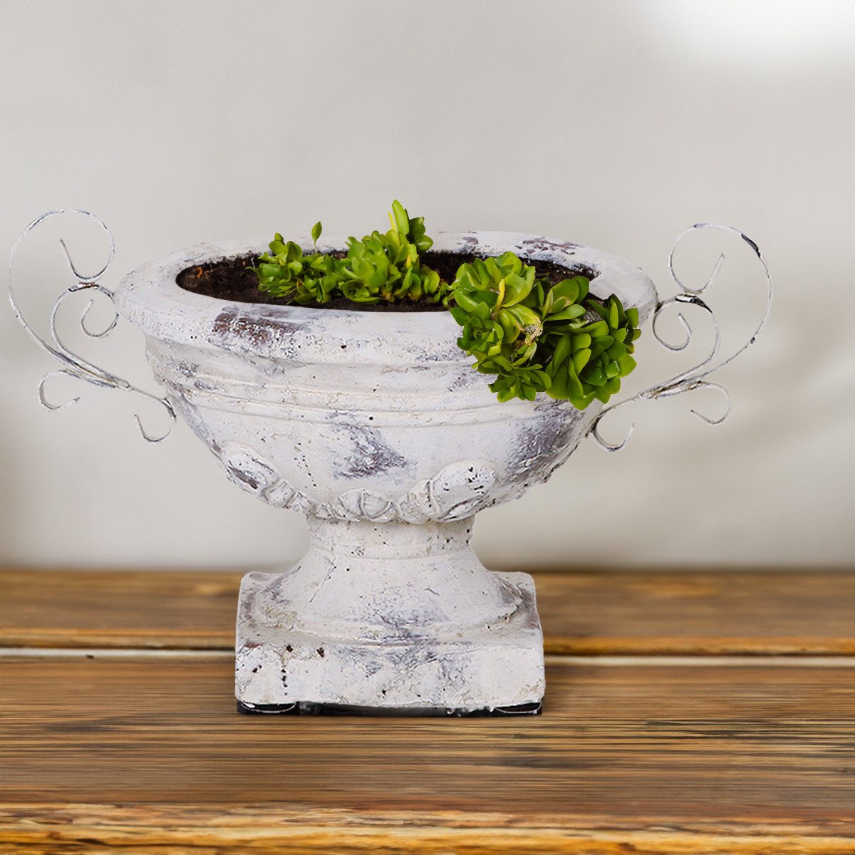 matches21 HOME & HOBBY Blumentopf Keramik Pflanzpokal oval Deko-Schale für draussen Ø 17 cm (1 St), Wetterfeste Outdoor Pflanzschale Blumen-Schale Garten-Deko Pflanztopf