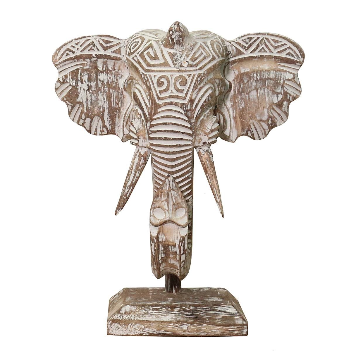 Oriental Galerie Dekofigur Elefantenkopf Skulptur Holz Braunwash 50 cm mittel (1 St), traditionelle Herstellung in Handarbeit im Ursprungsland