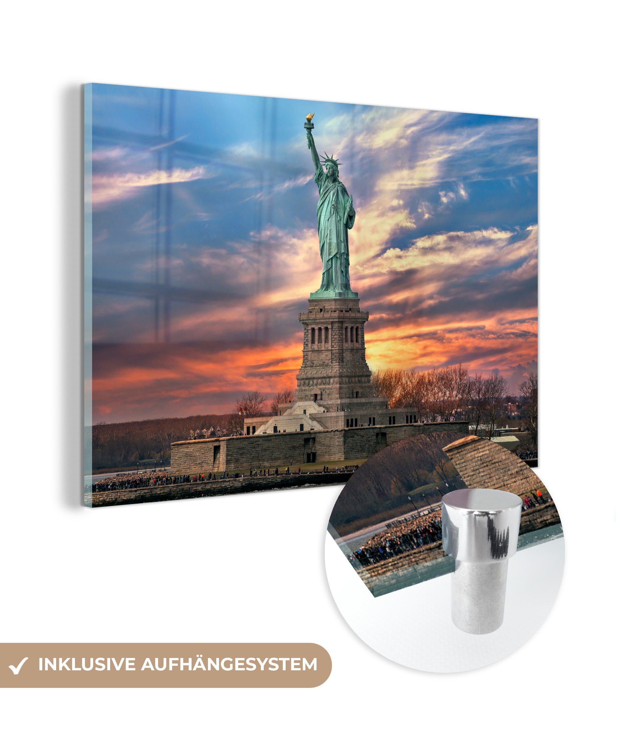 MuchoWow Acrylglasbild Freiheitsstatue bei Sonnenaufgang in der Nähe von New York in den USA, (1 St), Acrylglasbilder Wohnzimmer & Schlafzimmer