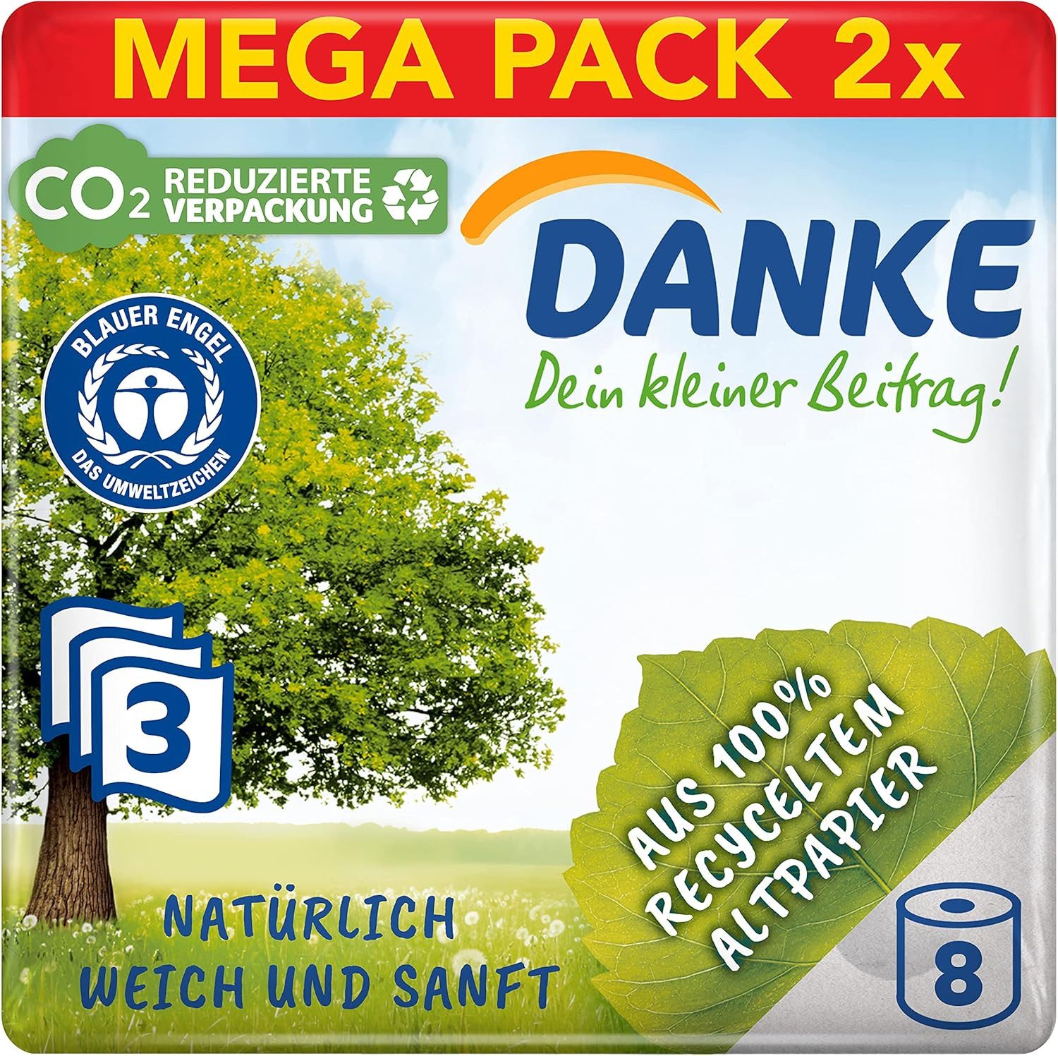 Danke Туалетная бумага Danke Туалетная бумага, 2er Pack (2 x 8 Rollen) (1-St)
