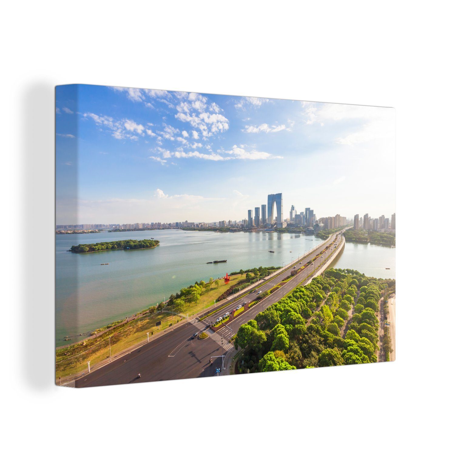 China, Leinwandbild St), Leinwandbilder, Suzhou in (1 OneMillionCanvasses® Sonnenstrahlen Wandbild 30x20 cm über Aufhängefertig, scheinen Wanddeko,