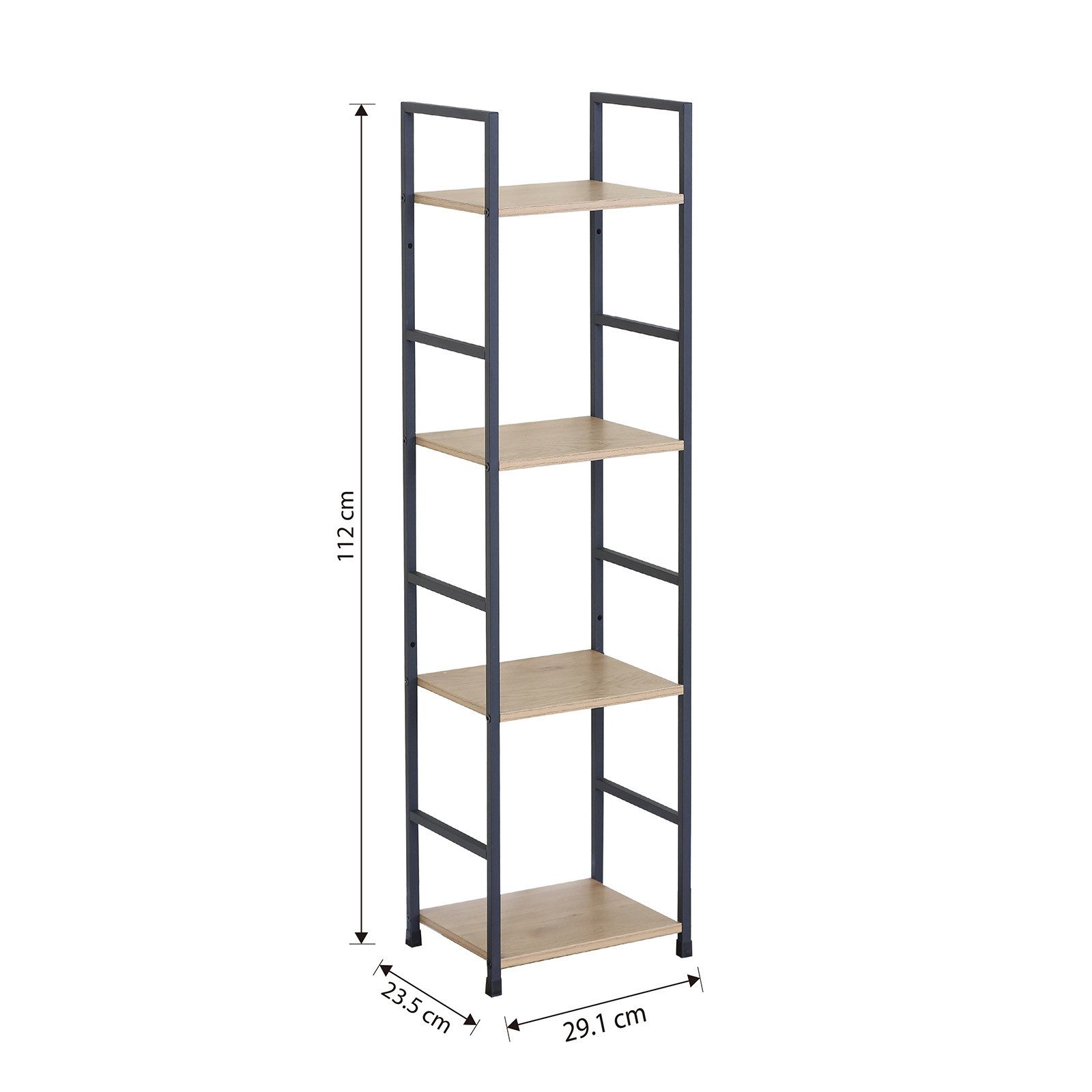 HTI-Living Standregal Schmales Standregal mit 4 MDF Böden und Stahlgestell in Holzoptik, 1 Stück 1-tlg., platzsparend – Bild 5 von 5
