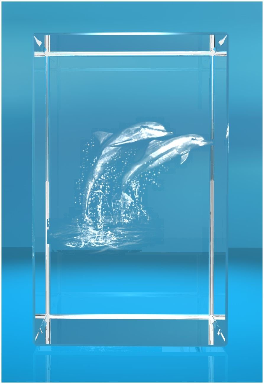 VIP-LASER Dekofigur 3D Glasquader zwei Delfine Germany, Hochwertige / Delphine, in Geschenkbox, Made Familienbetrieb Motiv