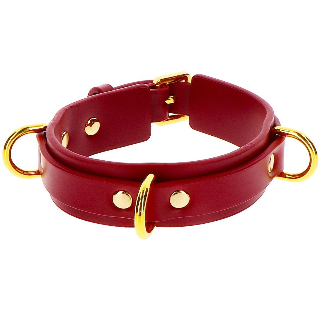 Taboom Erotik-Halsband D-Ringen Halsband - rot, gold mit