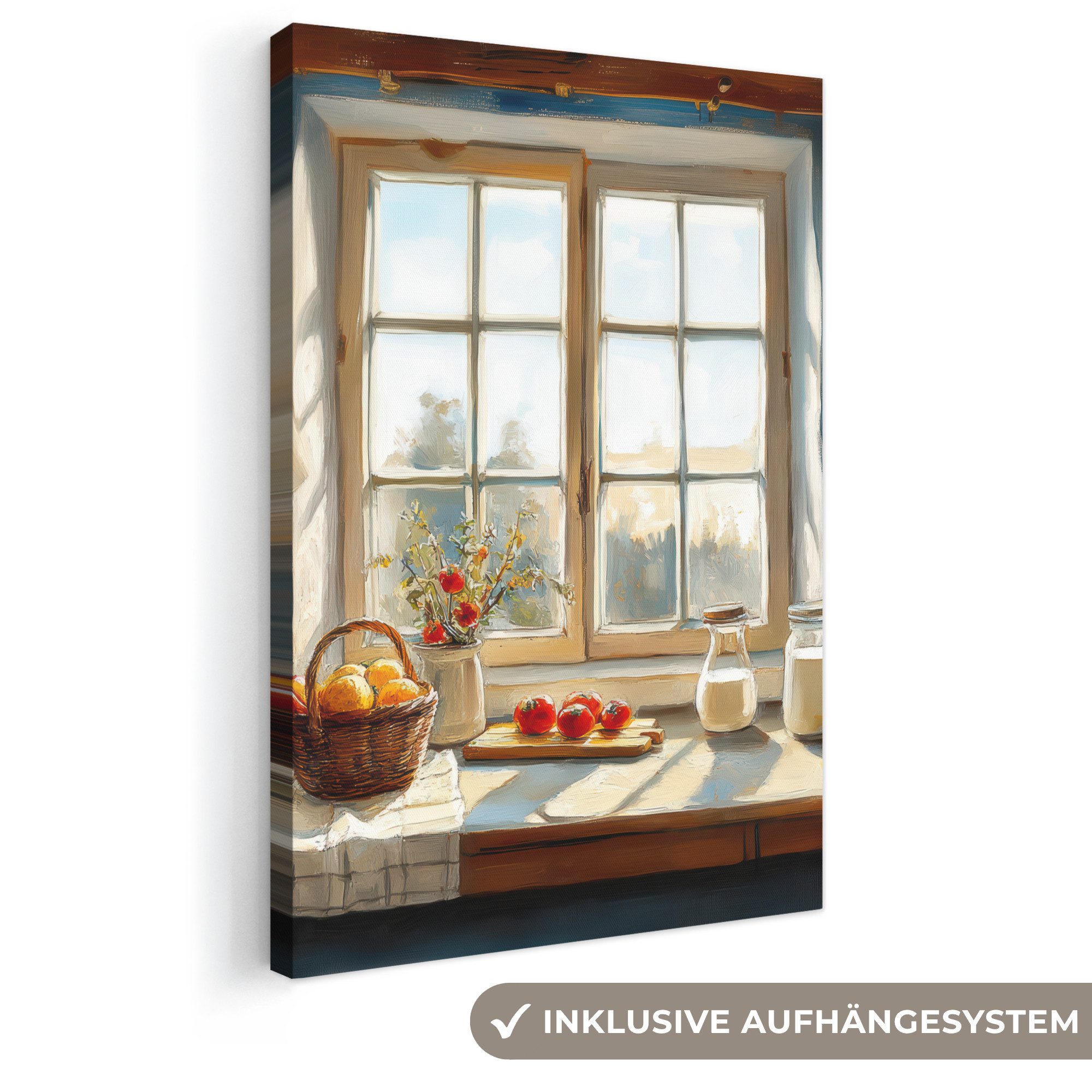 OneMillionCanvasses® Leinwandbild Stillleben - Küche - Fensterblick - Fenster - Vintage, Fotodruck (1 St), Leinwand Canvas Wandbild, Wanddekoration 20x30 cm