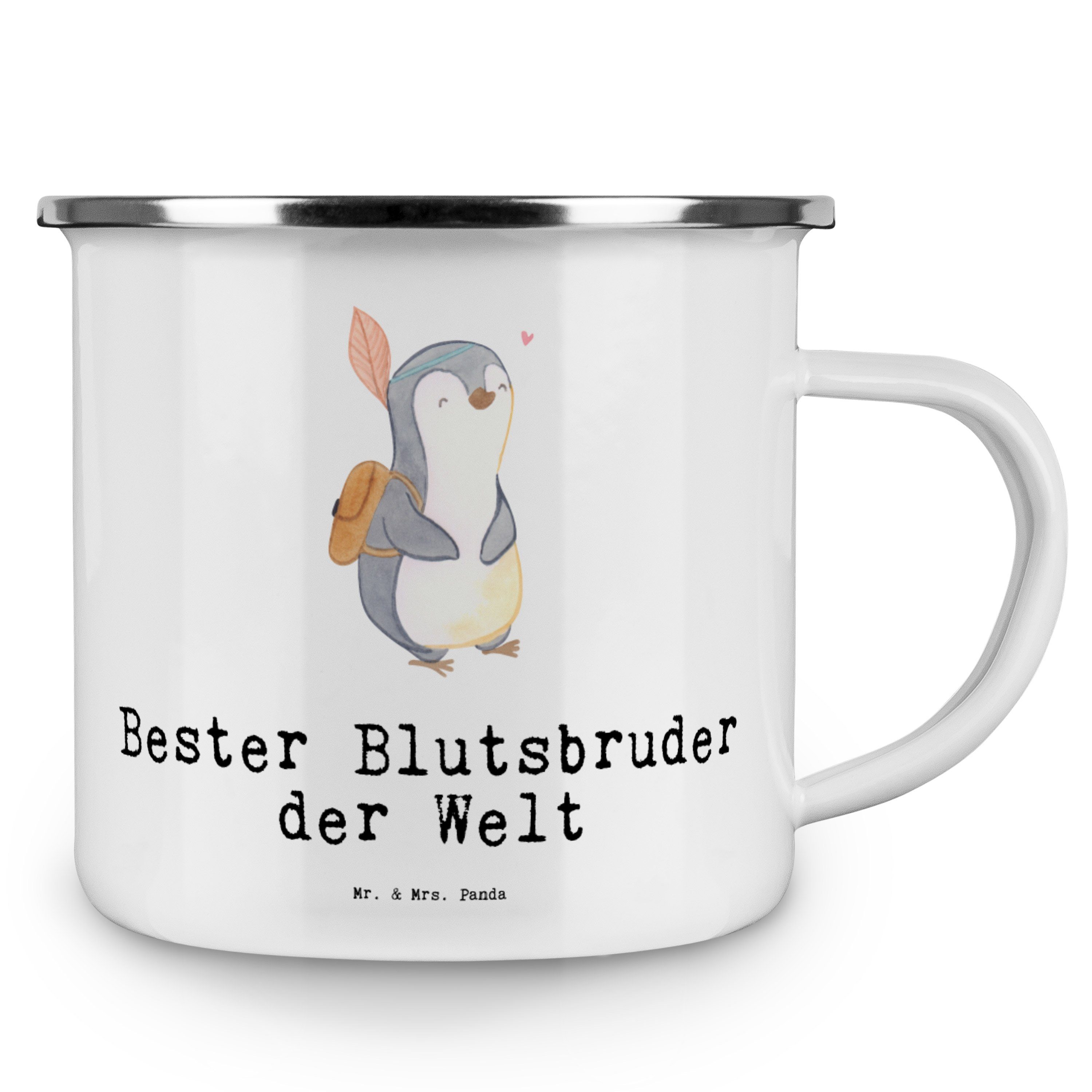 Mr. & Mrs. Schenken, Becher Bester Blutsbruder Geschenk, Emaille Pinguin - Panda Weiß Brot, Welt - der