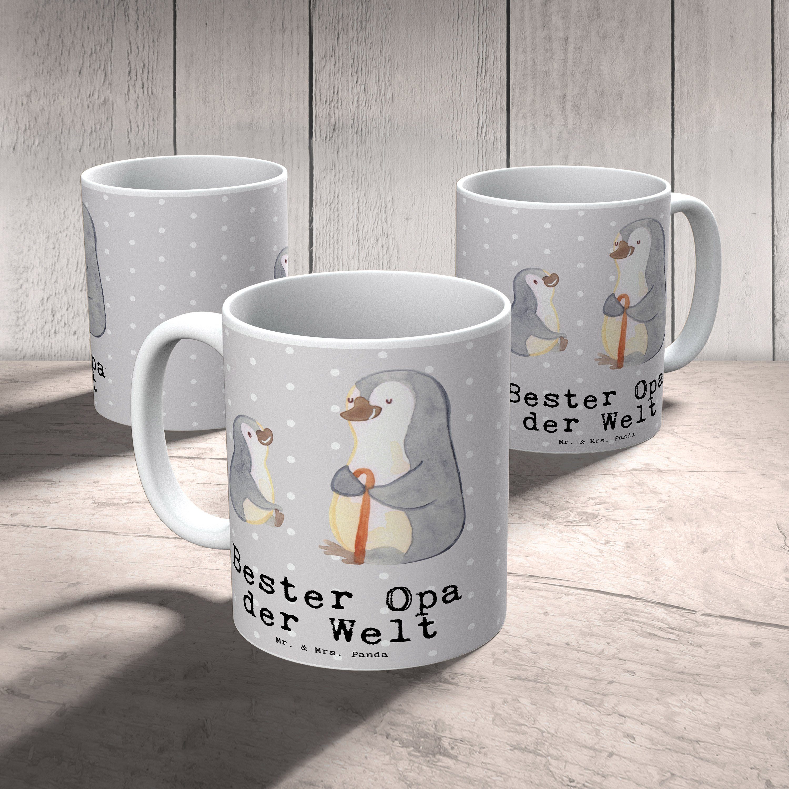 Mr. & Mrs. Panda Bester Opa Welt Tasse - - Geschenk, Danke, Pinguin Keramik Grau Pastell der Becher