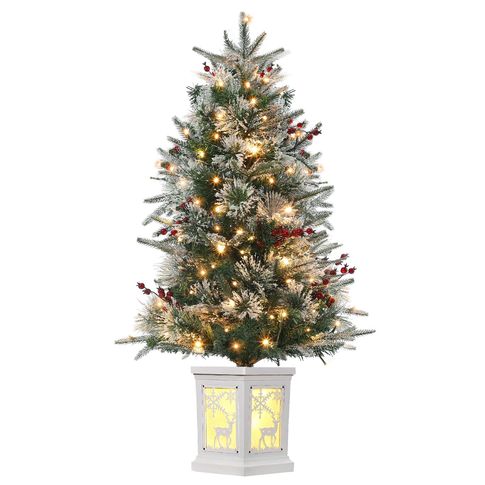 GarveeMore Künstlicher Weihnachtsbaum 90 cm Künstlicher Tannenbaum mit LED-Beleuchtung & roten Beeren